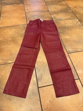 pistola Burgundy Faux Leather Wide-Leg Jeans